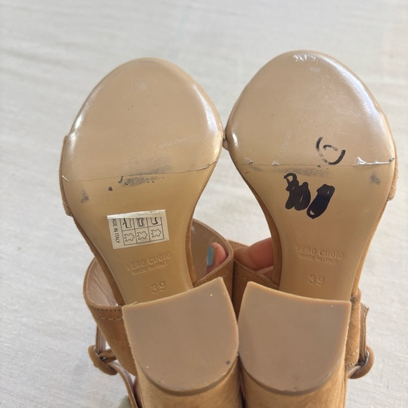 Roberto Festa Milano Beige Suede Block Heel Sandals 39 | Minimal Chic - Picture 6 of 8